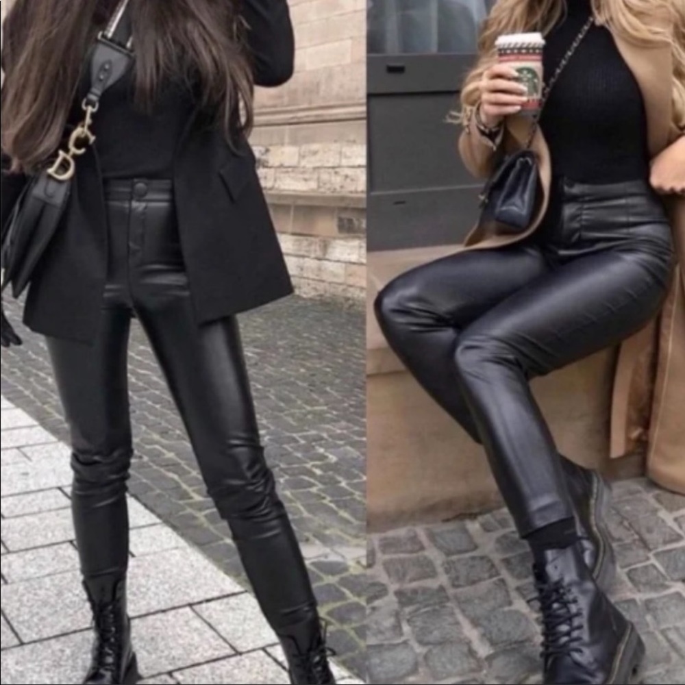 Zara Blogger’s Fave Black High Waisted Faux Leather Legging Zip Ankles NWT Sz.M